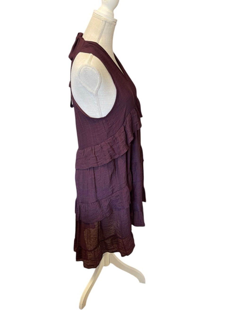 Sleeveless V-Neck Tiered Midi Dress in Deep Plum - Picture 3 of 9